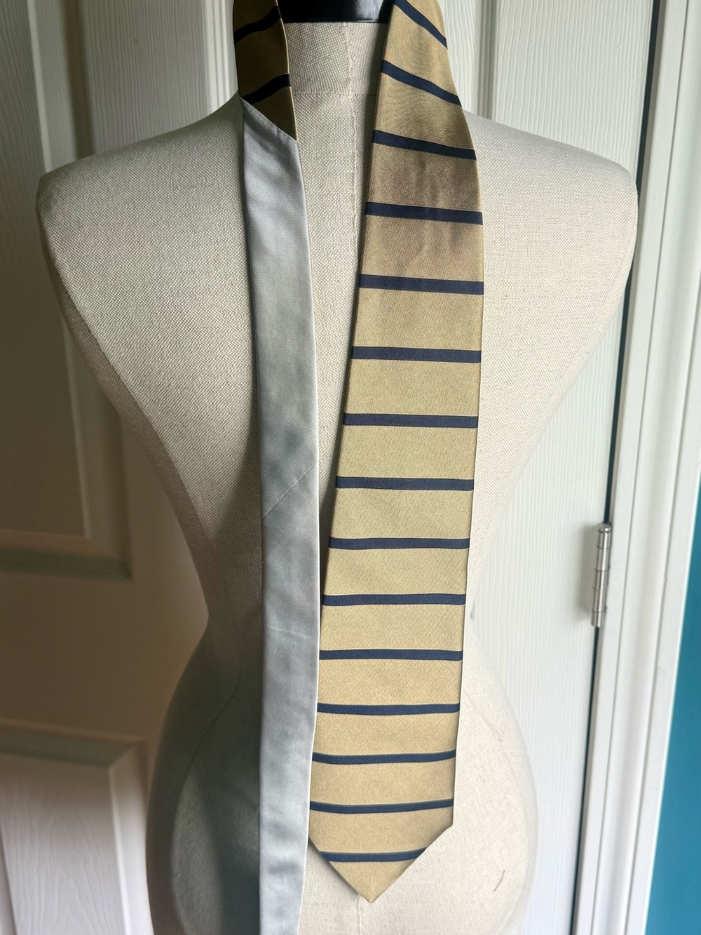 Classic Beige and Navy Striped Men’s Tie